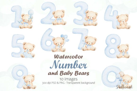 Download Watercolor Number and Baby Bears - Premium Resources