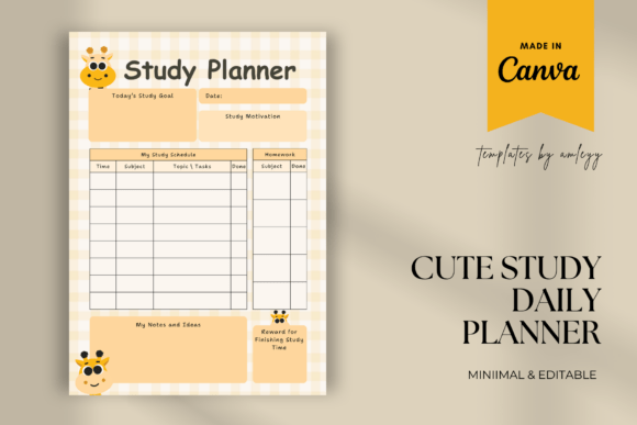 Download Cute Daily Study Planner Canva Editable - Canva editable Collection