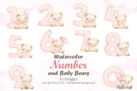 Download Watercolor Number and Baby Bears - Premium Resources
