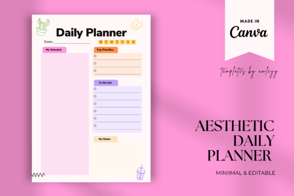Download Aesthetic Daily Planner Template Canva - Premium Resources