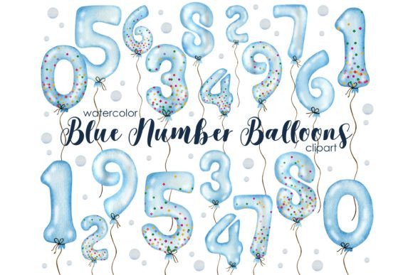 Download Blue Number Balloons Watercolor Clipart - Premium Bundle